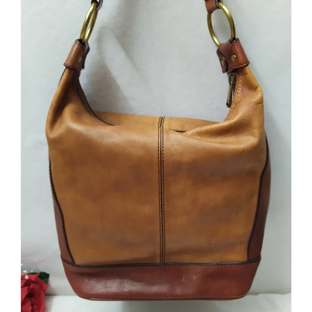 Fossil Maddox Brown Leather Zipper Closure Hobo Shoulder Bag